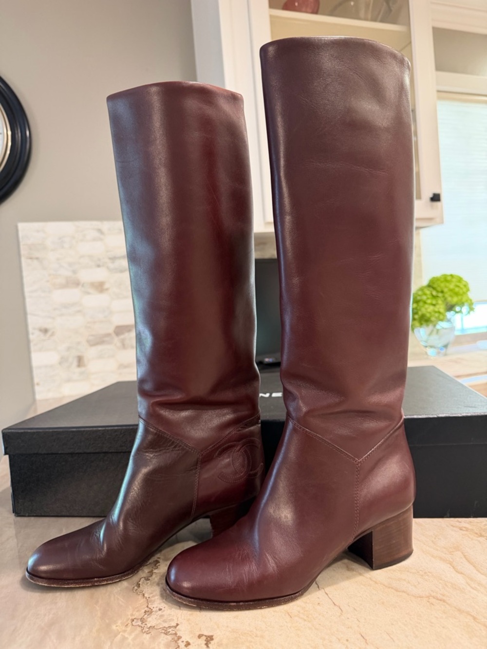 CHANEL Leather Boots in Burgundy